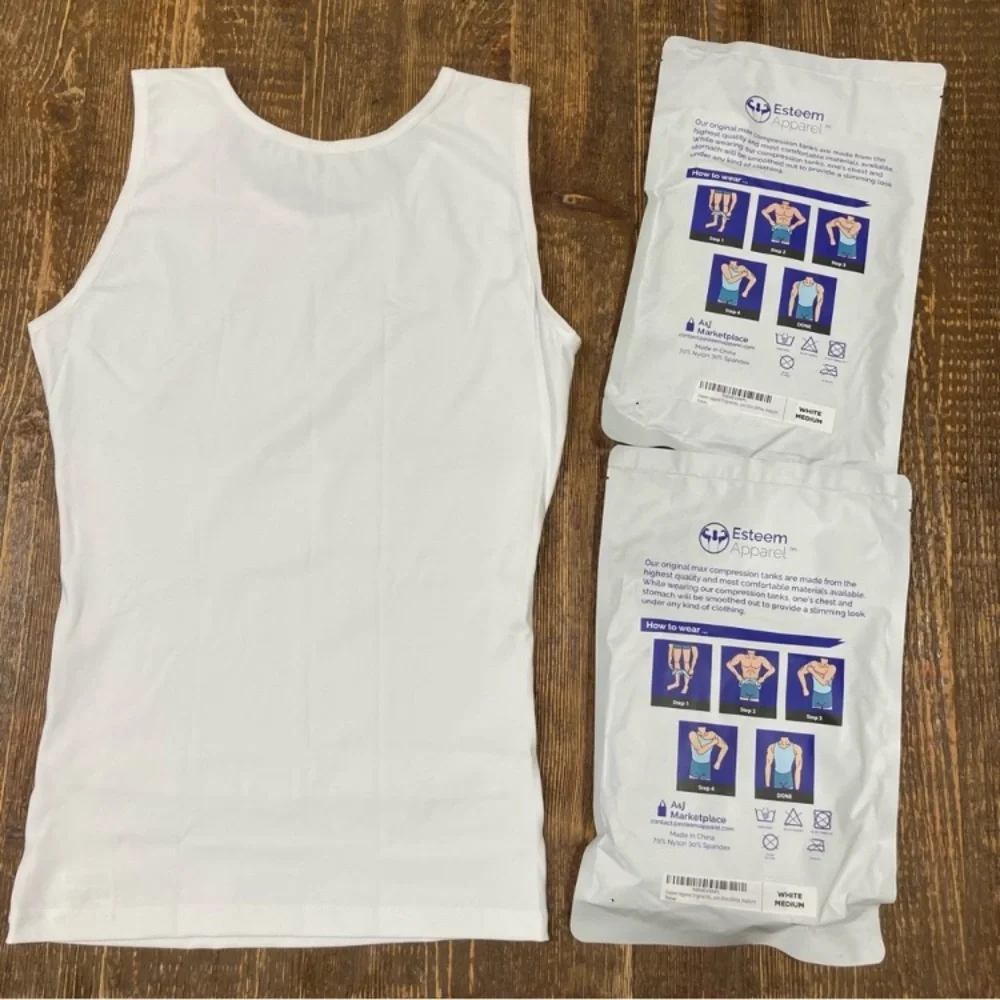 Lot of 2 Men’s Compression Tanks Sz Medium White Slimming Undershirt Shapewear - Picture 2 of 14